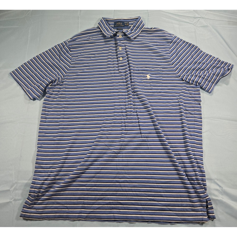 Polo Ralph Lauren Classic Fit Striped Pocket Polo Shirt Mens XL Blue White Pony